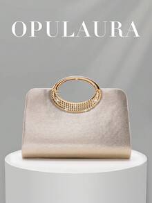 OpulAura 女士时尚闪亮水晶水钻晚宴手拿包，璀璨奢华镶钻正式礼服手提包，适合晚宴、派对、约会、鸡尾酒会、生日派对、婚礼、生日礼物等场合。 - 金色 - 查看 6
