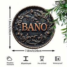 2D Flat - Vintage Spanish "BAÑO" Metal Toilet Sign - 7.8x7.8 Inch Floral Wall Art With Elegant Frame, Rustic Bathroom Decor, No Electricity Needed, Ideal Home And Bathroom Gift, Bathroom Decor And Accessories, Perfect Room Decoration (Hole Positions Random) - A - View 4