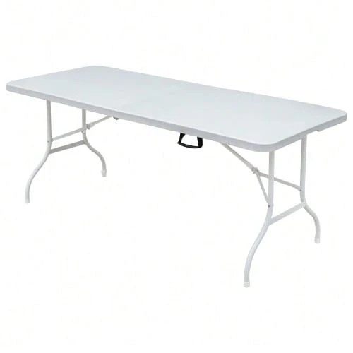 180.34cm Folding Leisure Table, Suitable For Outdoor/Home/Office Use, Rust-Resistant And Easy To Clean (White) - White - View 1