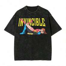 Invincible Erhero Omni Man Washed T Shirts Streetwear Hip Hop Vintage T-Shirts Tees Tops For Men Women Harajuku Printedsummer Outfits For Womengraphic Tees - Black 2 - 查看 6
