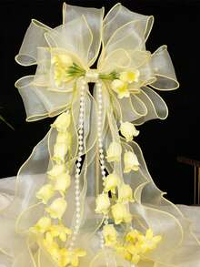 1个女士百合花超大蓬松仿珍珠蝴蝶结发夹，适合日常、假日和节日佩戴 - 淺藍色 - 查看 7