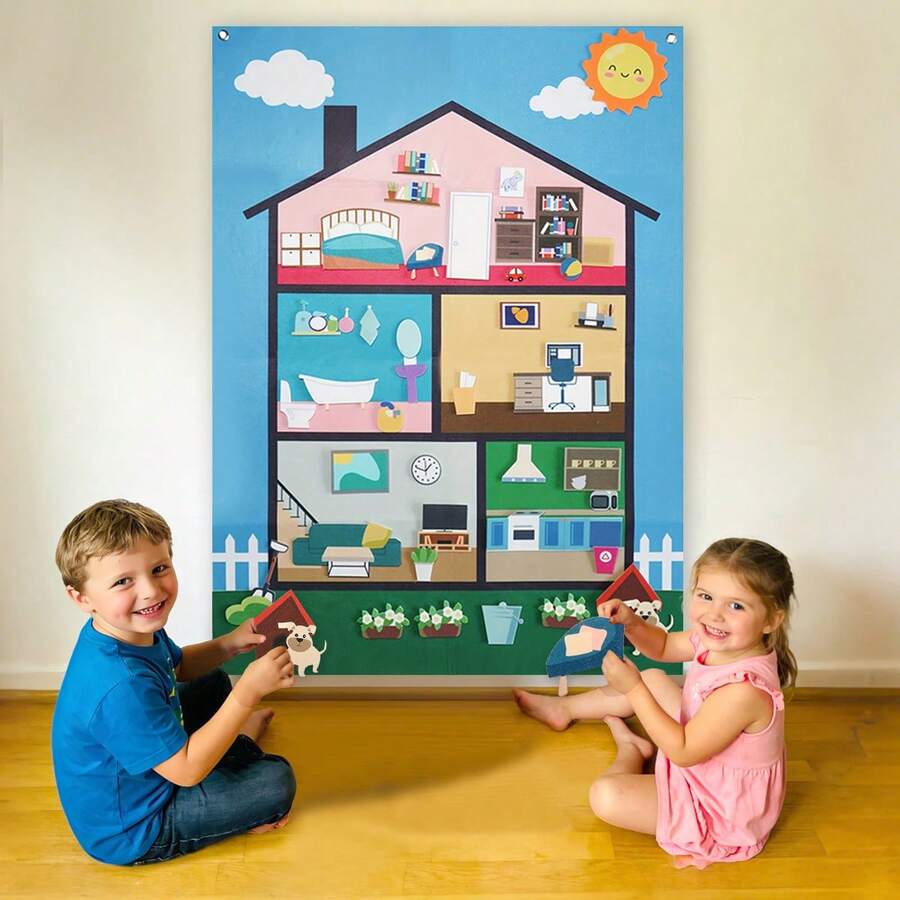 Felt Story Board Set, Villa Decor Interactive Game Busy Board, Preschool Early Education Toy, Wall-Mounted Flannel Story Board, Birthday Gift For Boys And Girls