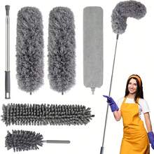 Chổi phủi bụi siêu dài bằng sợi microfiber, cán thép không gỉ có thể kéo dài 111 inch, thích hợp cho quạt trần cao và vệ sinh xe hơi, màu xám, chổi phủi bụi. - 111 inch - Xem 2