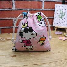SNOOPY 1 chiếc túi vải bố dày hình chú chó hoạt hình dễ thương dùng để sạc dự phòng, đựng điện thoại, chìa khóa, tiền lẻ, đồ trang điểm, có ngăn dây rút, quà tặng năm mới, quà tặng ngày Valentine, quà tặng lễ Phục sinh [Kiểu ngẫu nhiên] - Nhiều màu - Xem 7