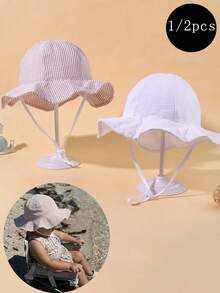 2pcs/Set Baby Sun Protection Hat UPF 50+, Toddler Beach Hat With Large Brim For Summer, Unisex - Multicolor - View 2