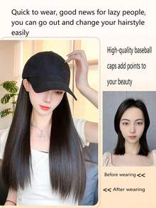 16英寸长直发合成假发，棒球帽假发，可调节黑棕色女士假发 - 彩色 - 查看 7