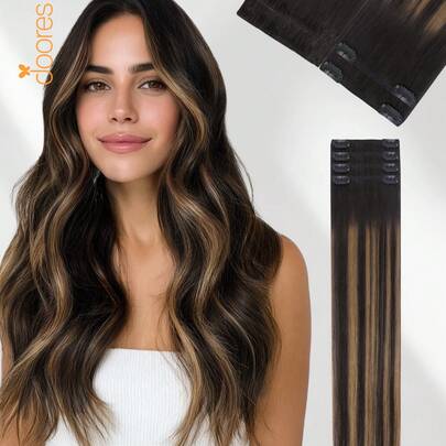 Bộ 4 lọn tóc nối thẳng DOORES 100% tóc thật, tóc thật nguyên chất hai lớp, mềm mại, vô hình, phù hợp cho tóc thưa ở cả nam và nữ, gắn nhanh chóng chỉ trong 3 phút mà không để lại dấu vết.