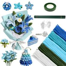 Kit para confecção de buquê de flores com 442/692 peças em 5 cores (vermelho/roxo/azul/laranja), incluindo 250/500 limpadores de cachimbo, 150 pistilos, 20 hastes, pérolas, fita adesiva, laço e tutorial em vídeo. Presente perfeito para o Dia das Mães e Dia dos Namorados. - 442 unidades (5 cores) - Ver 4