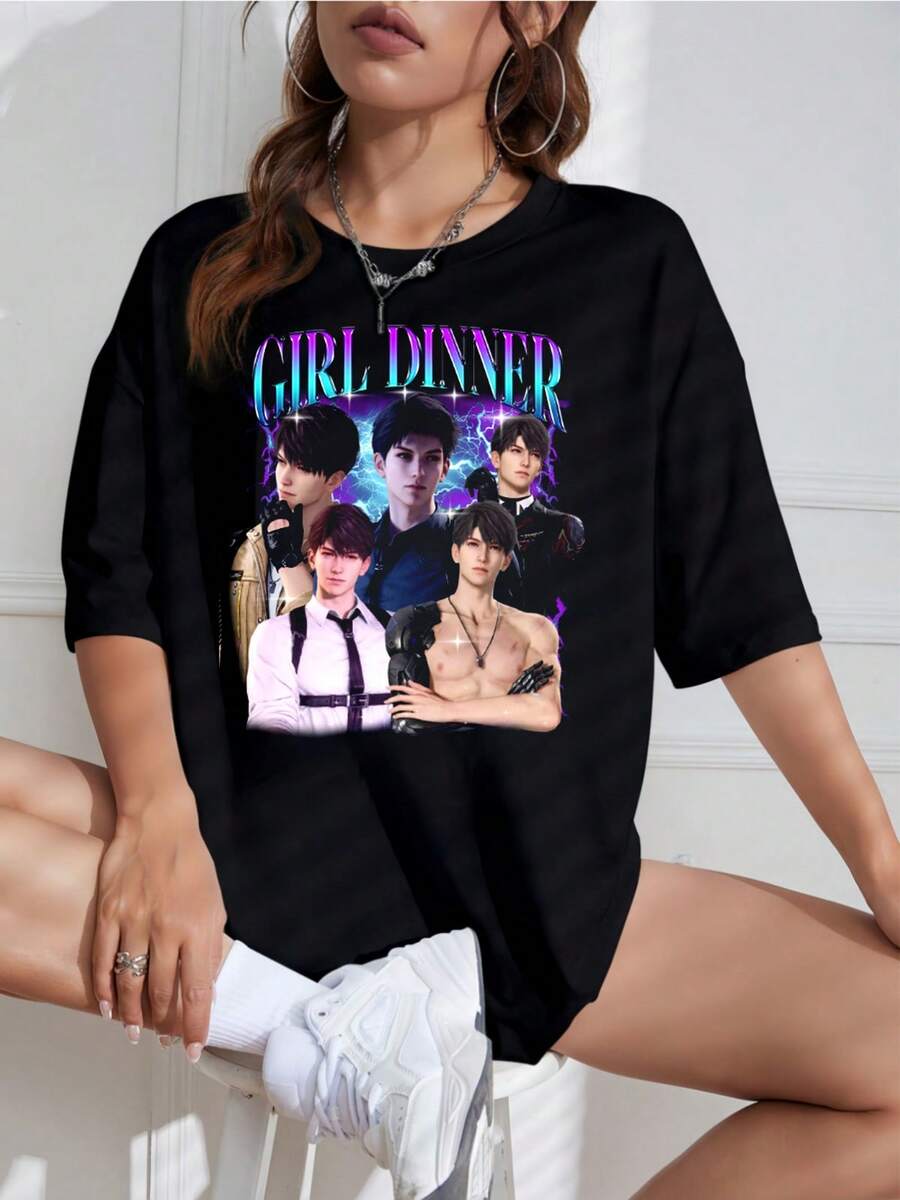 2026: Girls' Evening Shirt, Love And Deep Space T-Shirt, Otome-Inspired Printed T-Shirt - Made Of Pure Cotton, It's Soft And Breathable, Suitable For Both Men And Women. This Casual Shirt Is Perfect For All Seasons And Makes A Tren.Dy Souvenir. It's Ideal For Everyday Wear, Urban Fashion Enthusiasts, And Music Lovers. - Black - View 1