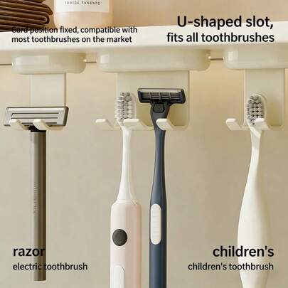 Wall-Mounted Toothbrush Holder With Suction Cup And Magnetic Rinse Cup Hook, No Drilling Required