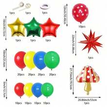 138pcs Cartoon Balloon Arch Kit, Includes 12 Inch, 10 Inch, 5 Inch Red, Yellow, Blue And Green Balloons, And Mushroom Foil Balloons, Perfect For Cartoon Theme Birthday Party, Carnival Party Decoration - 138pcs Red, Yellow, Blue and Green - View 3