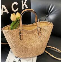 Large Fashionable Straw Bag For Women In Korean Style – Large Capacity, Versatile, Shoulder Shopper Ideal For Summer Outings. - Off White - View 6