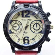 Reloj para Hombre Pulsera de Piel Vintage Elegante Diseño Clásico Casual Cronómetro Digital Multifunción Fecha, Alarma y Luz LED Estilo Formal y Deportivo Ideal para Oficina y Uso Diario - ,Rojo - Ver 3