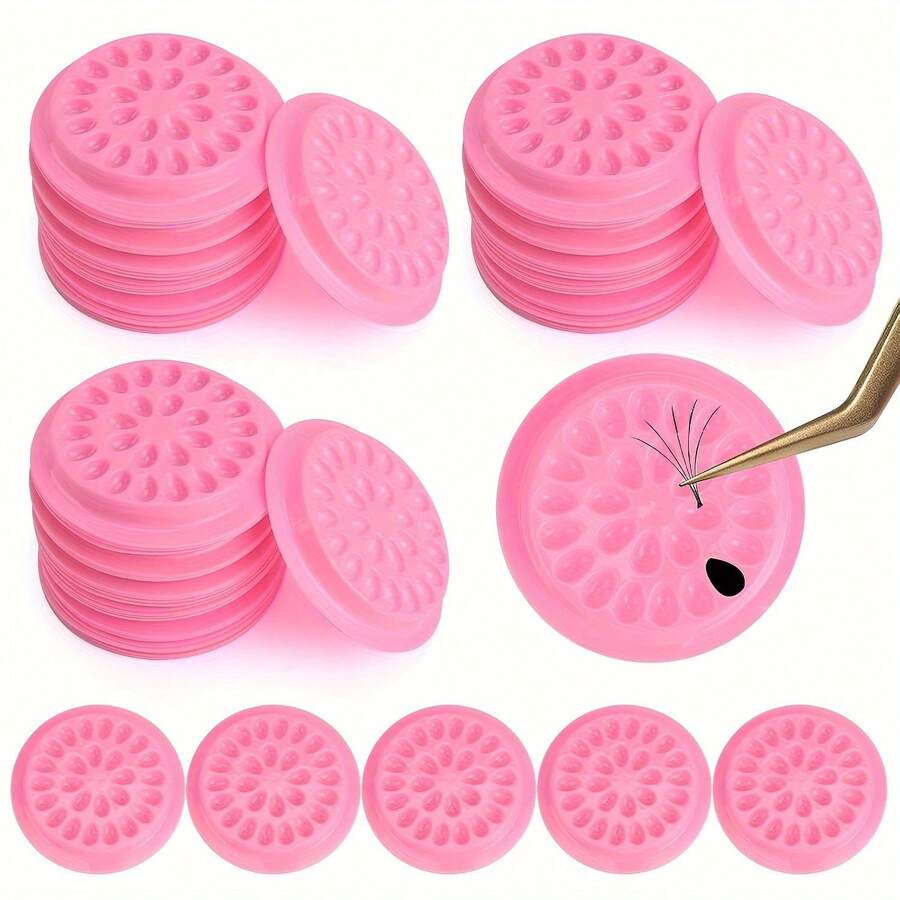 100PCS Plastic Eyelash Glue Holder Lash Tray, Disposable Lash Extension Glue Holder Pallet Pads For Eyelash Extensions - Multicolor - View 1
