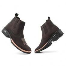 Men's Country Ankle Boot, Casual Suede Cowboy Boot, Comfortable And Durable. - 鏽棕色 - 查看 3