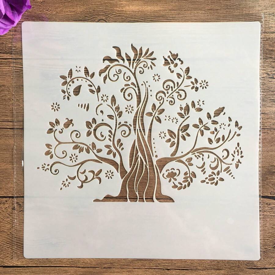 12x12英寸可重复使用生命之树模板,适用于DIY工艺品、剪贴簿和墙面艺术 - 耐用塑料绘画模板 - 均碼 - 查看 1