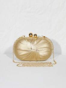 小众高端褶皱手拿包，法式风格，精致百搭，是约会和派对的完美之选，女士单肩包。 - 金色 - 查看 7