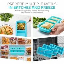 Silicone Freezer Tray With Lid - Soup Freezer Container Molds Set Makes 2-Cup & 1-Cup 1/2-Cup Portions Cubes Preparing Meals In Different Portion Sizes Oven & Dishwasher- - 藍色 - 查看 2