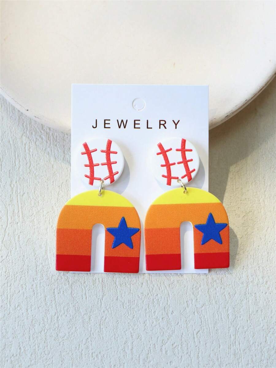 1 Đôi bông tai nữ in hình ngôi sao bóng chày, chất liệu gốm sứ, thích hợp cho các lễ hội thể thao bóng chày, tiệc tùng. - Nhiều màu - Xem 1