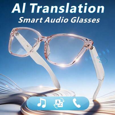 AI Intelligent Translation Glasses. AI Voice Assistant, Glasses Can Translate Languages From Multiple Countries, Built-In Microphone For Comfortable Music Listening And Call Management. The Glasses Support High-Definition Audio, Music Playback Control, And Hands-Free Calling, Making Them A Fashionable Item And Outfit Suitable For Office, Business, Travel, And Other Occasions.