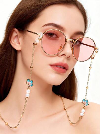 1 Piece Butterfly Decor Women's Metal Eyeglass Chain, Fashionable Spring And Summer Season Use Glasses Hanging Chain, Essential Travel Sunglass Chain, Women's Glasses Accessories