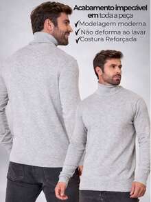 Baronesa Tricot Cacharrel Men's Cold Weather Blouse High Neck Knitting - Light Grey - View 2