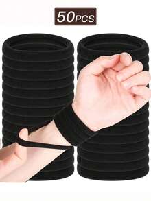 Scrunchies elásticos gruesos de moda para mujeres, aptos para uso diario y como regalo. Se pueden usar como lazos para el cabello, sujetadores de cola de caballo, ligas para el cabello y ligas para deportes. Adecuados para mujeres y niñas, pueden asegurar perfectamente el cabello largo. También adecuados para adolescentes. | Accesorios de viaje de la serie de scrunchies de moda, festival, fiesta - Negro - Ver 8