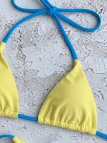 Bộ bikini hai mảnh mùa hè dành cho nữ, kiểu dáng thường ngày, kẻ sọc xanh dương và nâu, gồm áo hai dây và quần bơi họa tiết, bikini 3 mảnh thời trang đa năng kiểu Nhật Bản, thích hợp đi biển. - Nhiều màu - Xem 3
