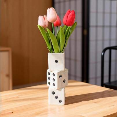 现代树脂骰子花瓶 - 小巧独特的装饰花瓶，适合插干花、玫瑰和芦苇草。是客厅和茶几的理想装饰品 - 单枝花瓶，家居装饰礼品