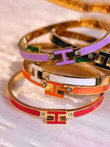 1pc 18K Gold Plated H Letter Bracelet, Luxury Fashion Accessory, Best, Thanksgiving, Birthday, Valentine's Day, Self-Wear Or - 橘色 - 查看 3