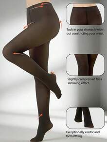 1双女士透明连裤袜，自然裸色触感，用途广泛，适合通勤、上学、休闲、约会，显瘦紧身裤袜 - 黑色 - 查看 3