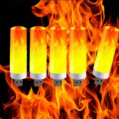 Bộ 2/5 đèn LED hình ngọn lửa chạy bằng USB - Hiệu ứng ngọn lửa lập lòe, không cần pin. Lý tưởng cho trang trí Ngày Valentine & Năm mới, tạo không khí lễ hội, chiếu sáng nội thất xe RV và trang trí nhà cửa nghệ thuật. Thiết kế bền chắc - Vật dụng không thể thiếu cho trang trí sự kiện.