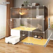 Multi-Layer Resin Plastic Transparent Cat House, Detachable & Stackable Cat Cage With Drawer Litter Box, Suitable For Kittens Indoor Home Use - Multicolor - View 3
