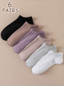 1/6 Pairs Women's Casual Short Socks, All-Match Solid Color Low-Cut Boat Socks, Morandi Color Palette, Breathable Short Socks, Daily Commute, Versatile Women's Socks, Daily Casual, Home Leisure Boat Socks, Randomly Mixed - Multicolor - View 9