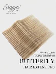 SUYYA Ash Blonde Highlighted Bleached Blonde Injected Hole Weft Human Hair Extensions Straight Twin Tab Butterfly Weft Natural Invisible Brown Hole Weft Extensions - S18/613 - View 2