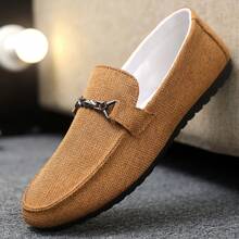 加大码新款透气亚麻休闲乐福鞋，男士套脚宽松鞋 - 駝色 - 查看 14