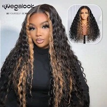 MEGALOOK 13x6蕾丝前置三合一™蜂蜜金发额饰无胶假发波西米亚卷发真人发蕾丝假发，带可调节抽绳透明耳到耳蕾丝，100%真人发假发 - 彩色 - 查看 3