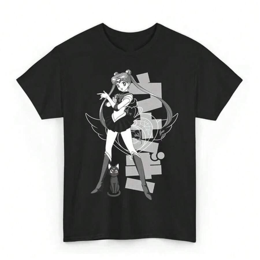 Men's Fashion Printed Casual T-Shirt - Anime Girl T-Shirt, Sizes S-3XL. A Perfect Gift For Friends In Summer And Spring. Unisex Graphic T-Shirts With Exquisite Design, A Summer Essential, Easy To Match, Showcasing Your Style. - 黑色 - 查看 1