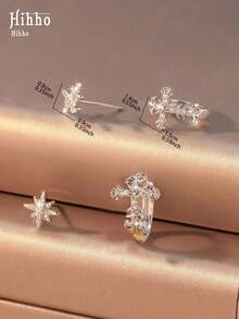 Hihho 4pcs/Set Star Burst Cross Earrings Set, Classic Cubic Zirconia Inlaid, Retro European And American Style Suitable For Daily, Date, Party, Music Festival - Cross - View 7