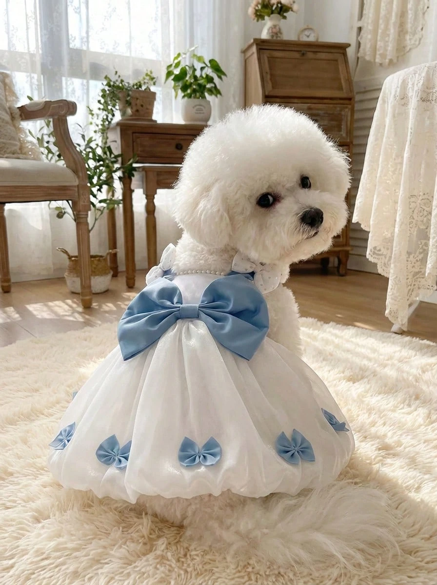 PETSIN 1 chiếc váy nơ cho thú cưng, thiết kế công chúa cho chó và mèo - Màu xanh hải quân - Xem 1