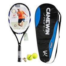 Camewin Raqueta de Tenis para Principiantes 69cm de Largo Área de Golpeo 26x37cm Tensión 35-48 Libras 310g Color Amarillo y Negro Incluye Funda y Pelotas Ideal para Iniciantes - Azul - Ver 7