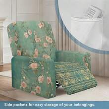 Talayituse - Fundas reclinables con patrón de flores de rosa clásico 4 piezas fundas para sillas reclinables fundas elásticas para sillones fundas para sillones antideslizantes con bolsillo - Rosa clásica - Ver 3