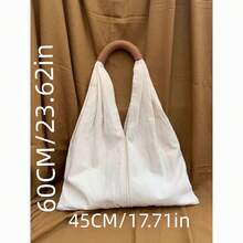 Solid Color Premium Casual Women's Handbag Tote Bag Cloth Bag Women's Bag French Vintage Cotton And Linen Bag Artistic Shoulder Bag Canvas Bag--Travel Essential - white brown - View 5