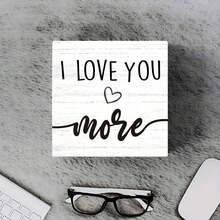 1PC Wooden Box Decorative Signs & Plaque, 5x5 Inch Tabletop Decor With I Love You More Saying, Farmhouse Style Sign For Home Decor, Rustic Wood Sign For Living Room, Bedroom, Wedding Decor, Perfect Gift For Your Lover, Great For Shelves - 1PC - View 3
