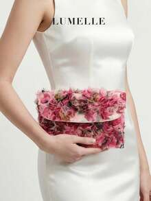 Advanced Sequin Flower Clutch Bag, Light Luxury And Versatile For Banquets - Hot Pink - View 2