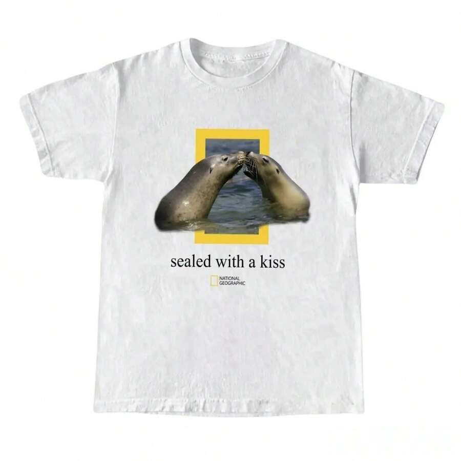 New Arrival: National Geographic 'Go With The Flow' Unisex T-Shirt - Y2K 90s Vintage Summer Outing Tee, All-Match Gift - 白色1 - 查看 1