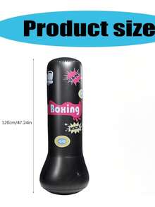 Saco de Boxeo Inflable de 1.2 m, Juguete de Boxeo Plegable Suave y Flexible Para Práctica y Entrenamiento. Incluye Bomba de Aire - Negro - Ver 2