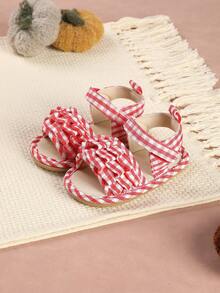 1 Pair Fashionable Versatile Ruffle Sandals, Soft Bottom Infant Shoes Suitable For Babies And Toddlers, Suitable For Outing And Vacation - Red - View 2