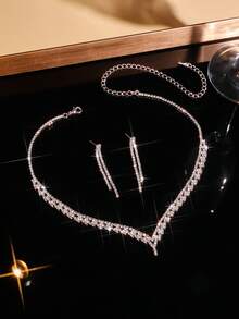 2pcs/Set Minimalist Elegant And Minimalist Tassel Jewelry Set, Necklace, Earrings -- Suitable For Daily Wear, Wedding, Party, Birthday, Holiday - Silver - View 4