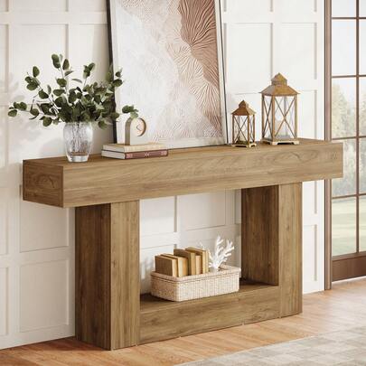 Tribesigns 63-Inch Long Console Table, 2-Tier Entryway Table Sofa Table With Storage, Farmhouse Wood Behind Couch Table For Living Room, Hallway, Brown